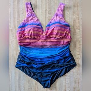 Embrace Your Curves Vanessa One Piece Swimsuit 3X Multicolor Ruched V Neck